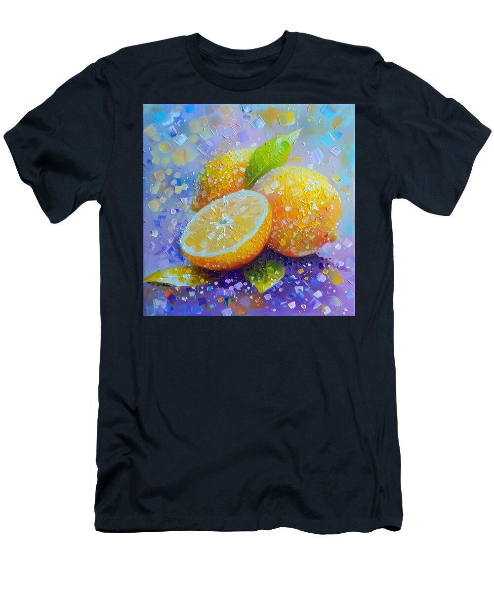 Fresh Lemons on a Purple Background Imogha Furr T-Shirt