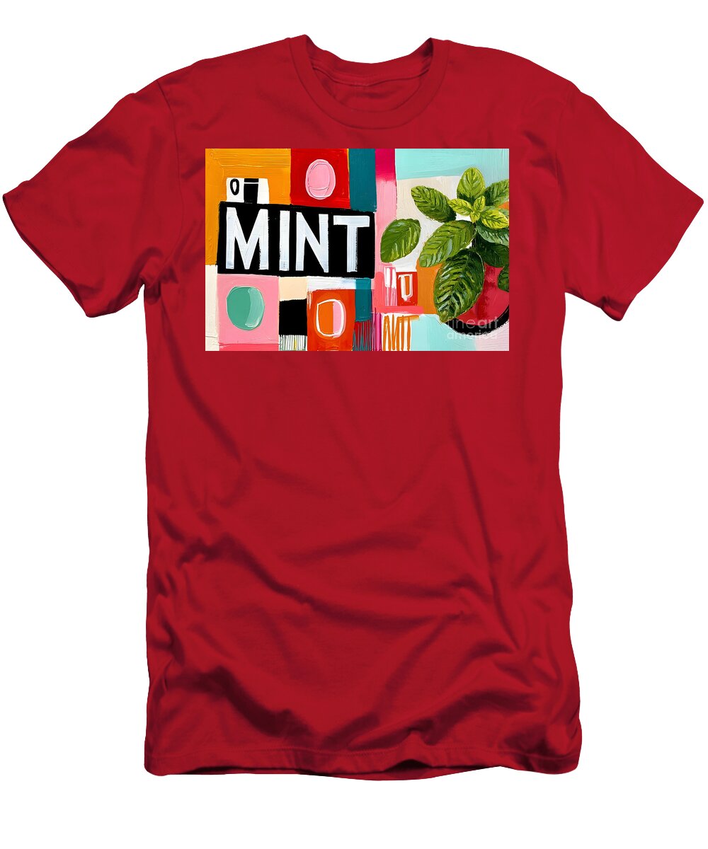 Fresh Notes of Green Mint Leaves Dancing Through Bold Geometry and Contemporary Color Harmony Olfactoart Studio T-Shirt