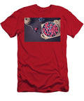 Fresh Raspberries and Blueberries Dark Picture with Copy Space on Left Fresh Fruits Berries in an Old Copper Cup Bowl Dark Styled Stock Photo Black Background Sevda Stancheva T-Shirt