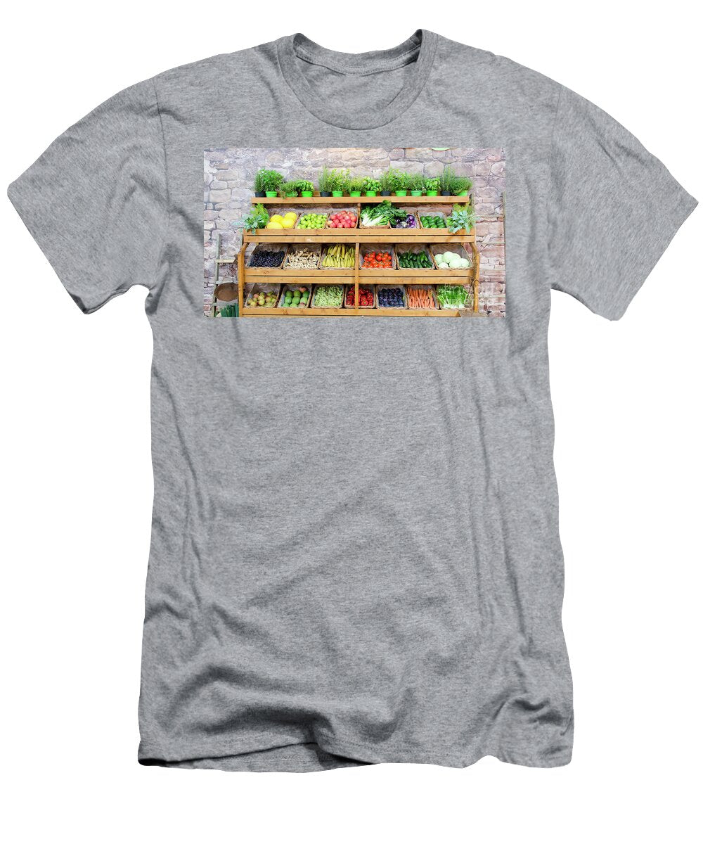 Fruit Vegetables Shelves Background Luca Lorenzelli T-Shirt