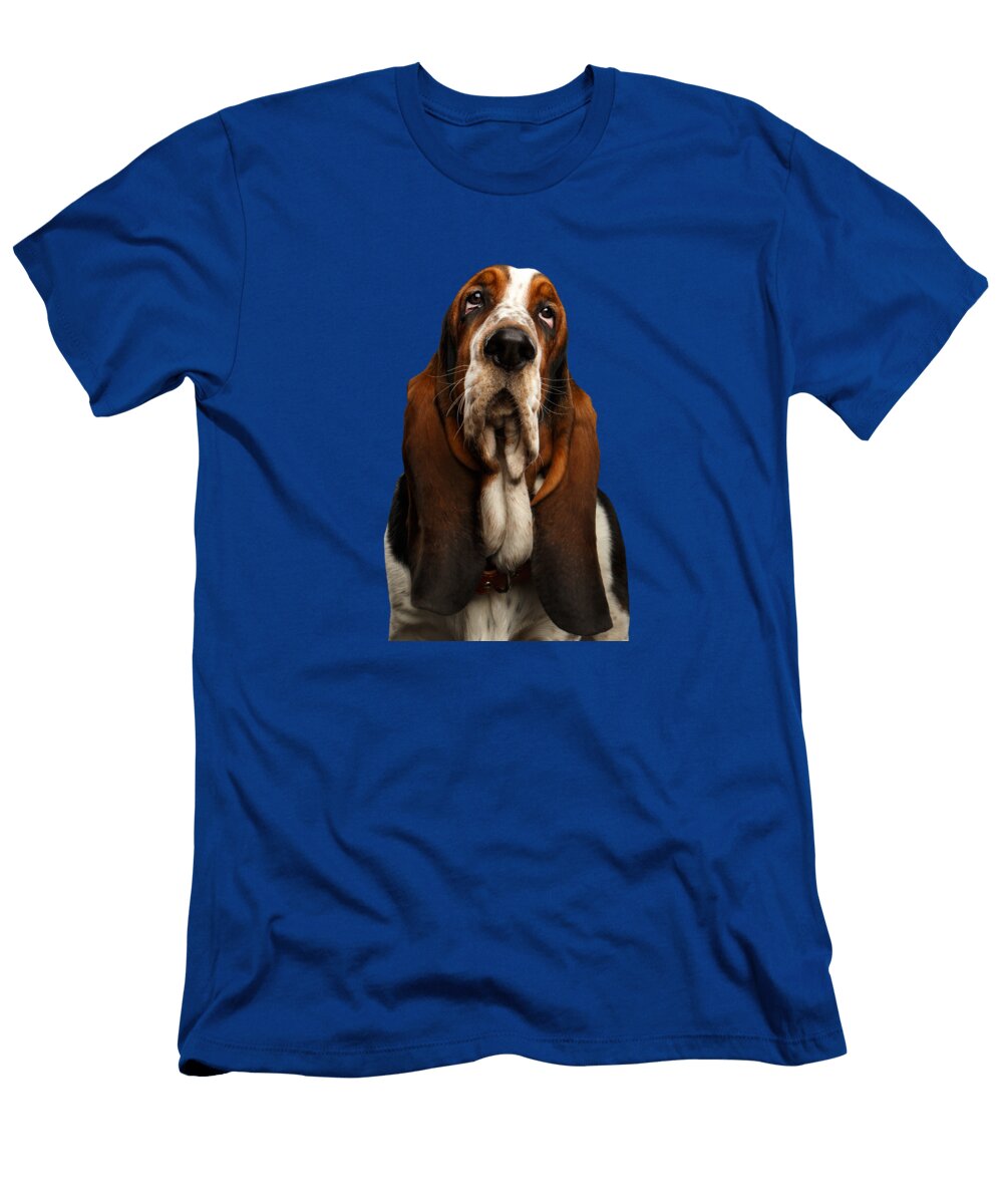 Funny Basset Hound on Isolated Black Background Sergei Taran T-Shirt