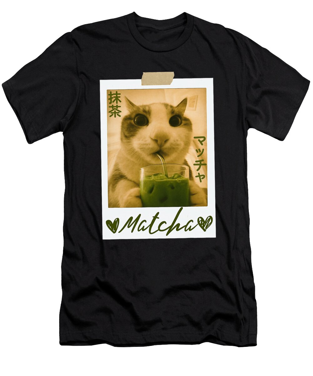 Funny Cat Drinking Matcha Cute Japanese Anime Zyneu Gangd T-Shirt