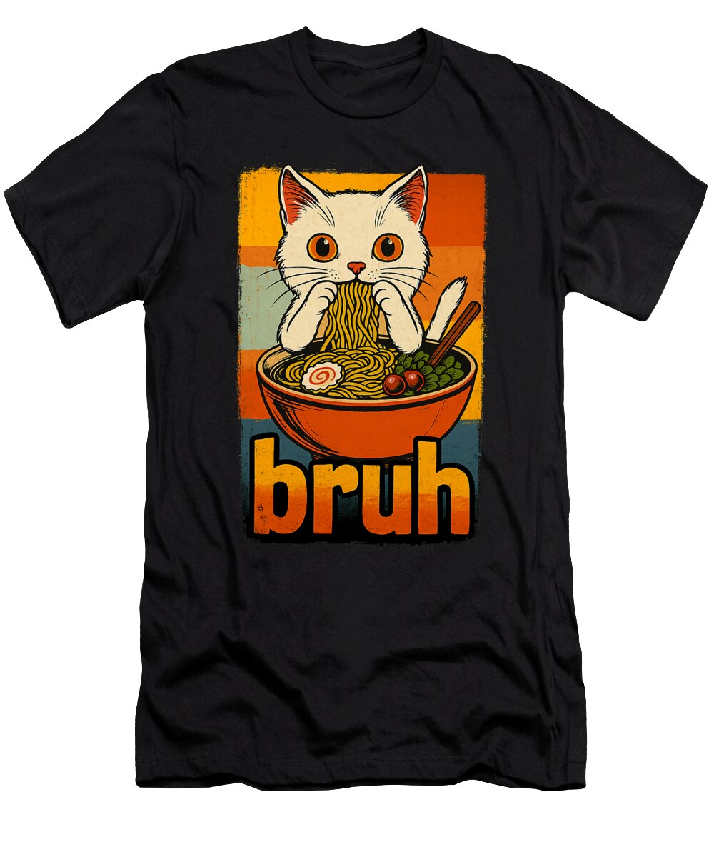 Funny Cat Eating Japanese Ramen Noodles Gifts Zyneu Gangd T-Shirt