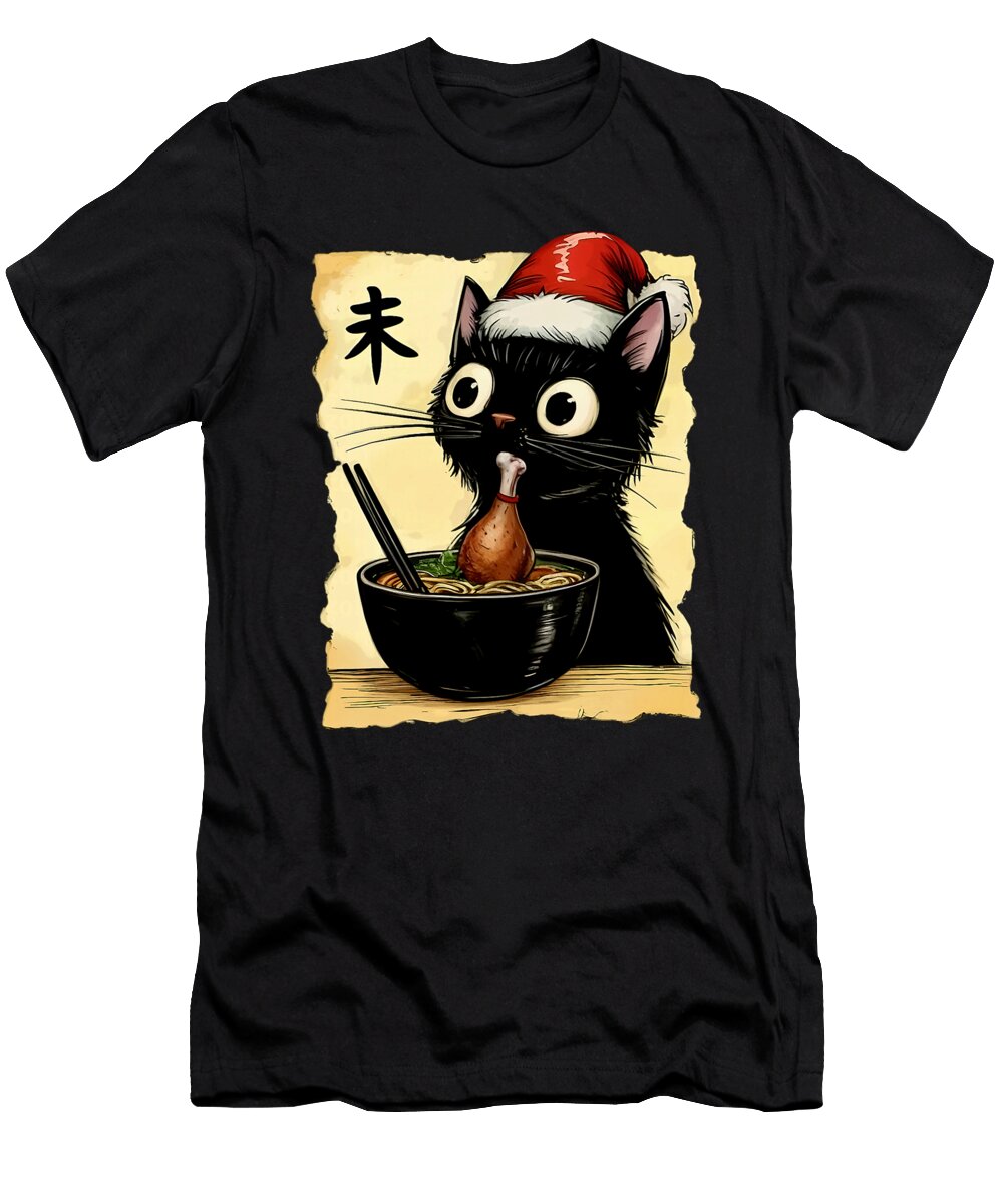 Funny Cat Ramen Santa Hat Christmas Kawaii Anime Studi Alex T-Shirt
