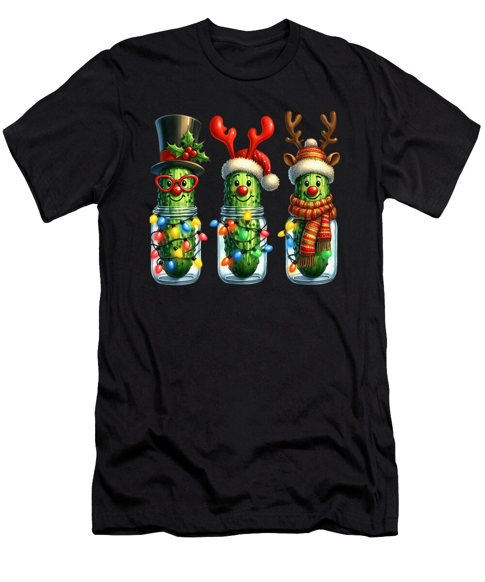 Funny Christmas Pickles Reindeer Santa Pickle Natalie Lidford T-Shirt