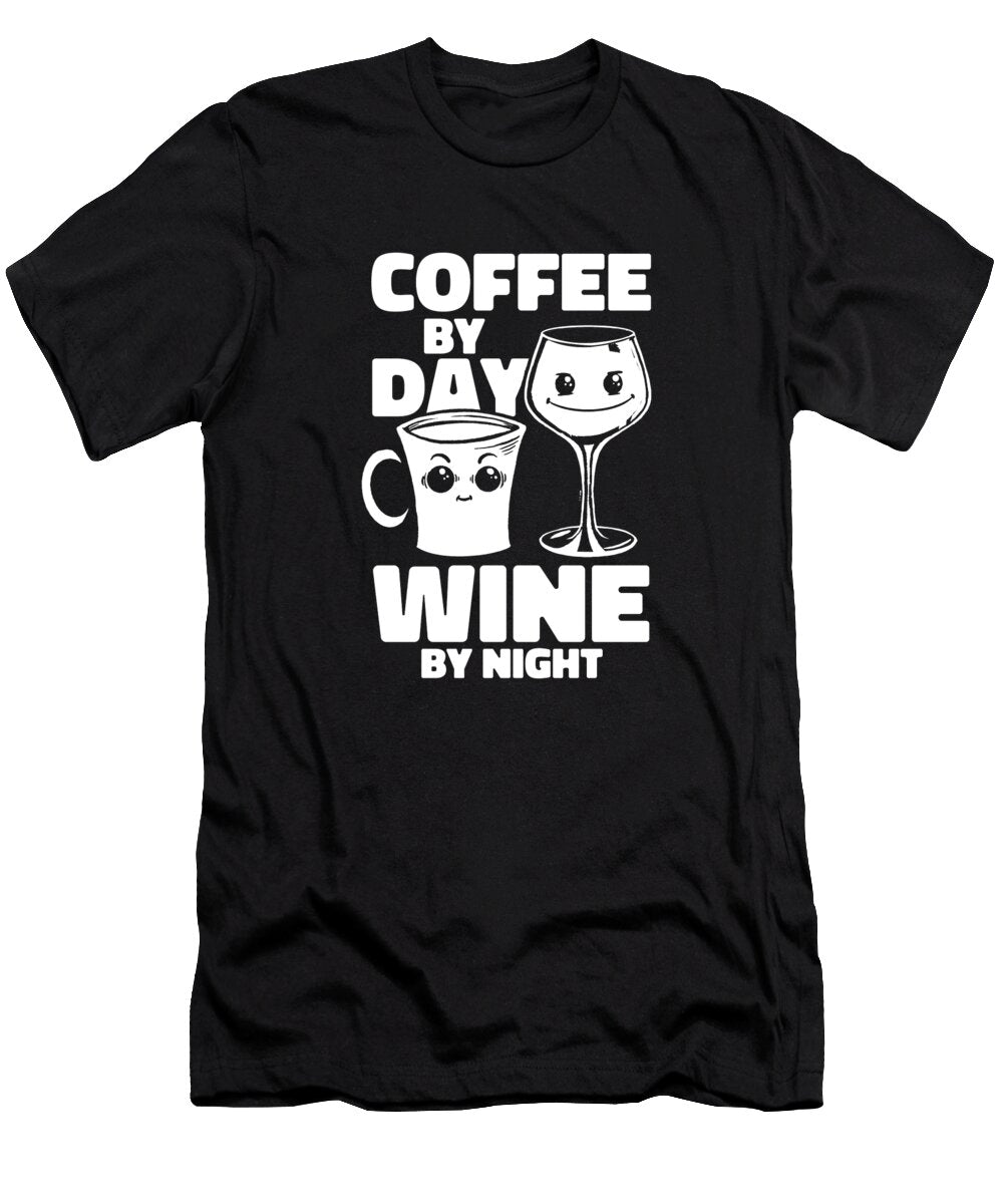 Funny Coffee By Day Wine By Night Barista Cafe Coffee Wine Crazy Squirrel T-Shirt