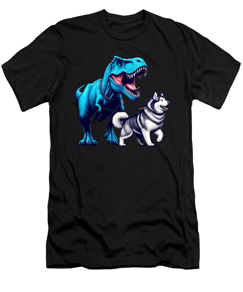 Funny Dinosaur Alaskan Malamute Walking Dog Lover Job T-Shirt