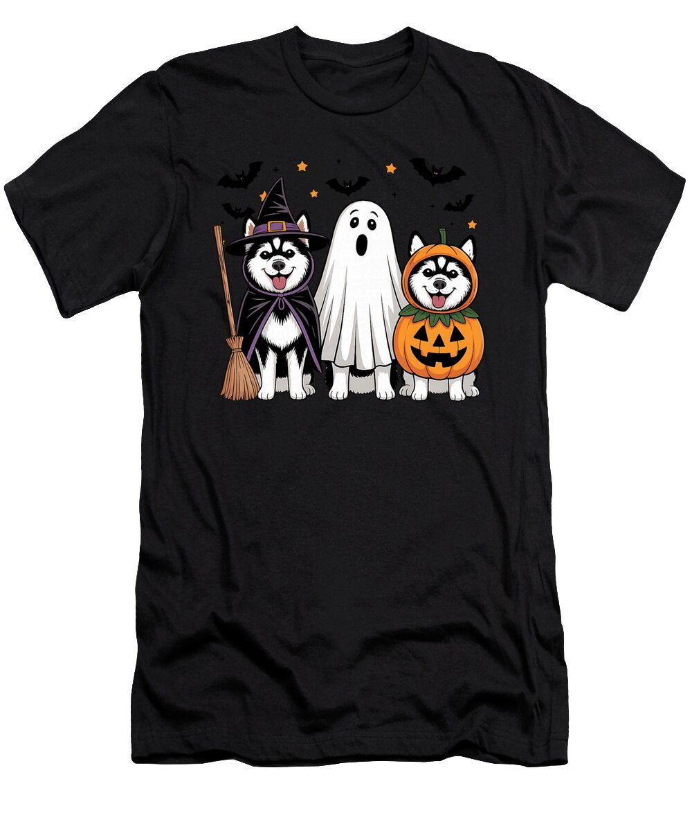 Funny Ghost Witch Pumpkin Siberian Husky Dog Sophie Eleanor T-Shirt