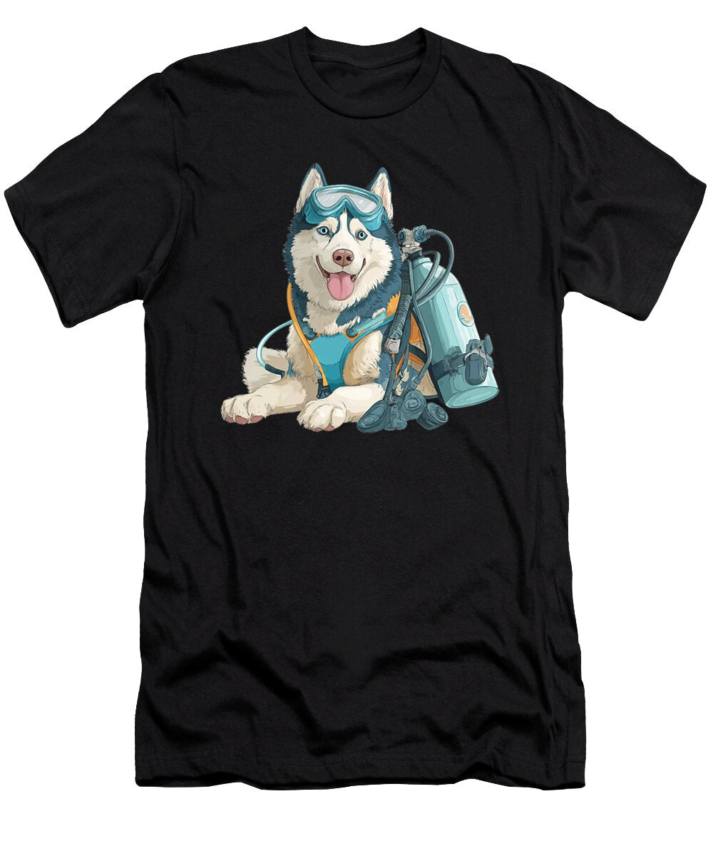 Funny Husky Dog in Scuba Diving Gear Sophie Eleanor T-Shirt