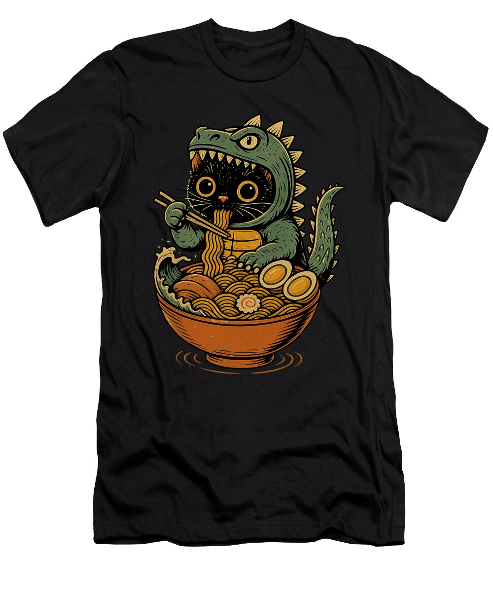 Funny Kawaii Dino Cat Ramen Wave Japanese Ramen Zyneu Gangd T-Shirt