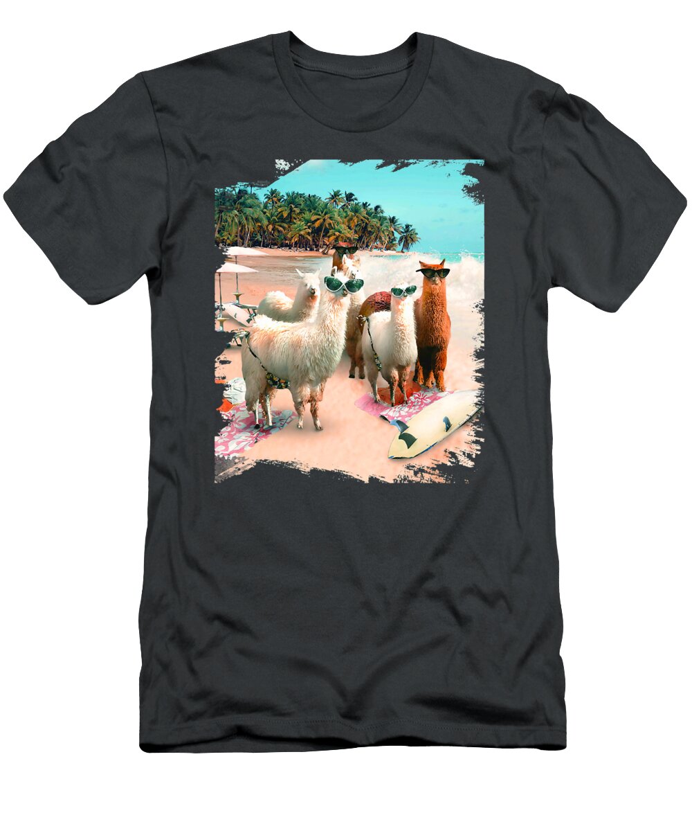 Funny Llama Beach Beach Ocean Sea Aubrey Alberic T-Shirt