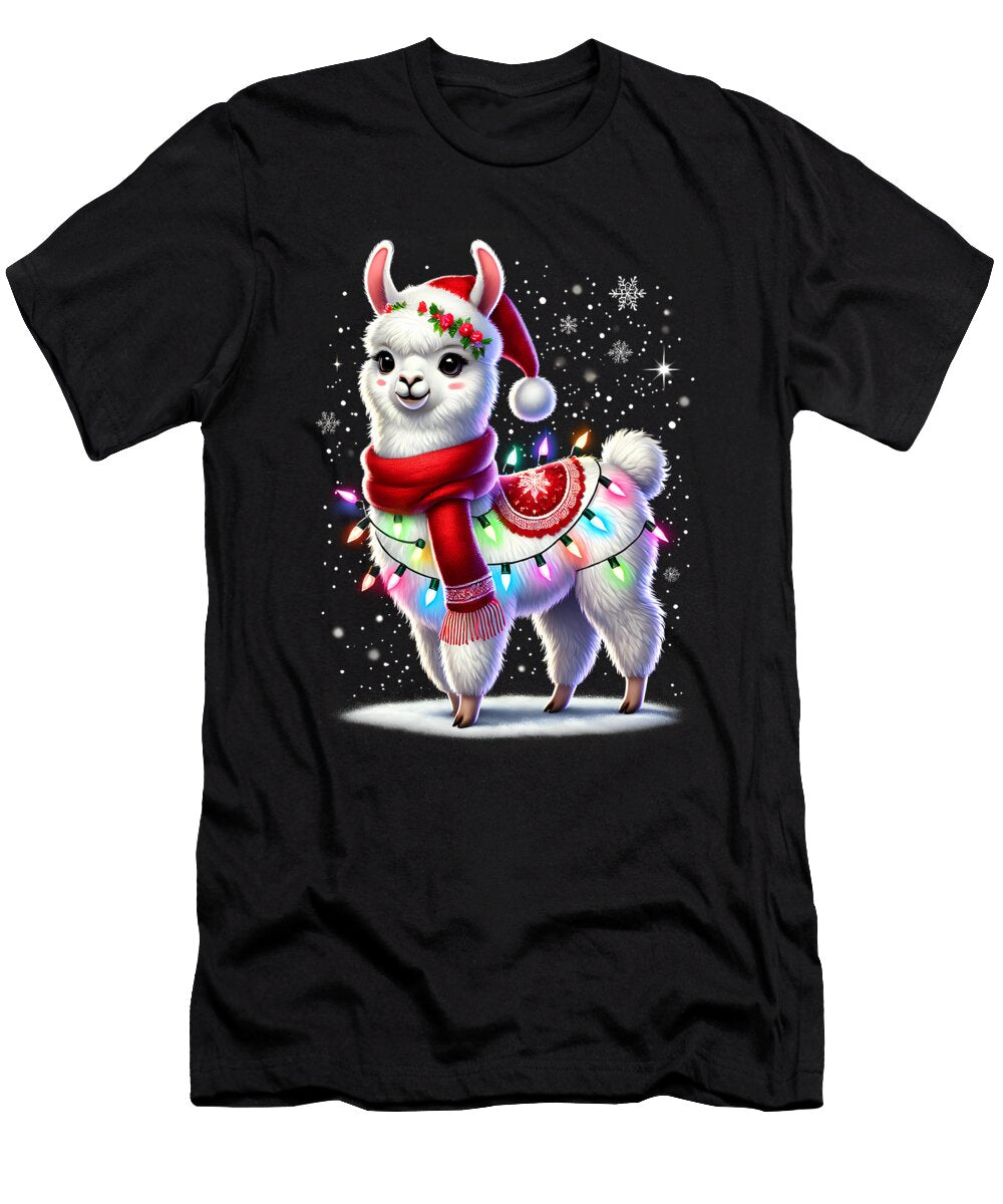 Funny Llama Christmas Tree Lights Xmas Alpaca Lover Job T-Shirt