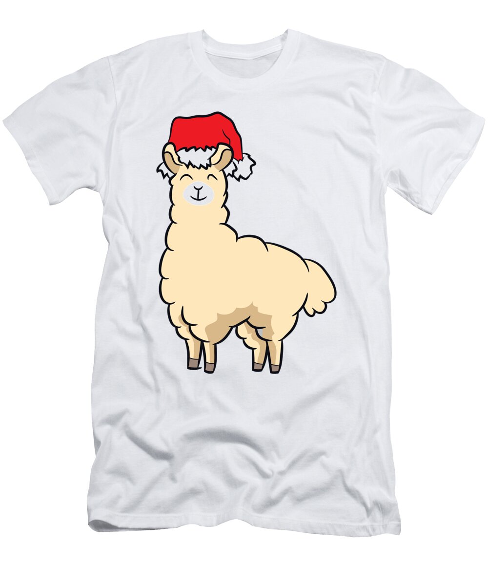 Funny Llama with Santa Hat Cute Christmas Hat Llama Eq Designs T-Shirt