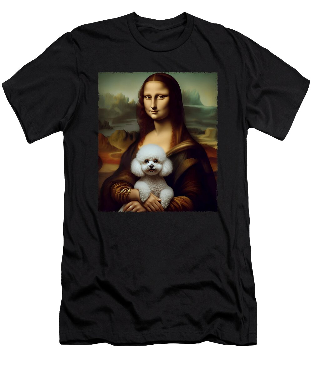 Funny Mona Lisa Holding Bichon Frise Portrait Zyneu Gangd T-Shirt