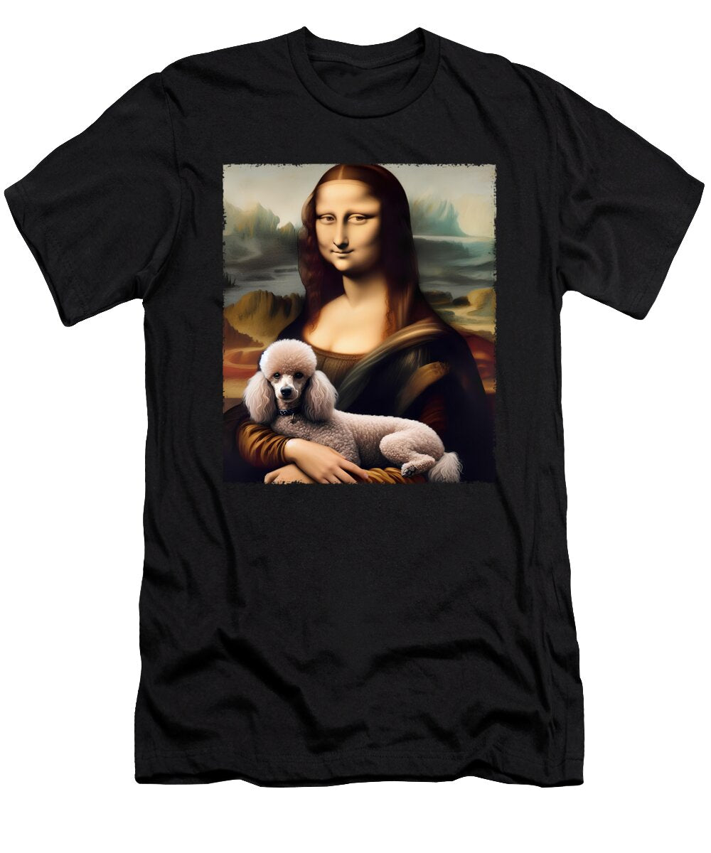 Funny Mona Lisa Holding Poodle Portrait Art Painting Dog Lover Job T-Shirt