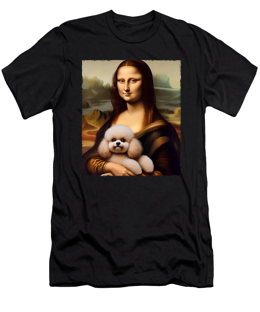 Funny Mona Lisa Holding Toy Poodle Portrait Art Zyneu Gangd T-Shirt