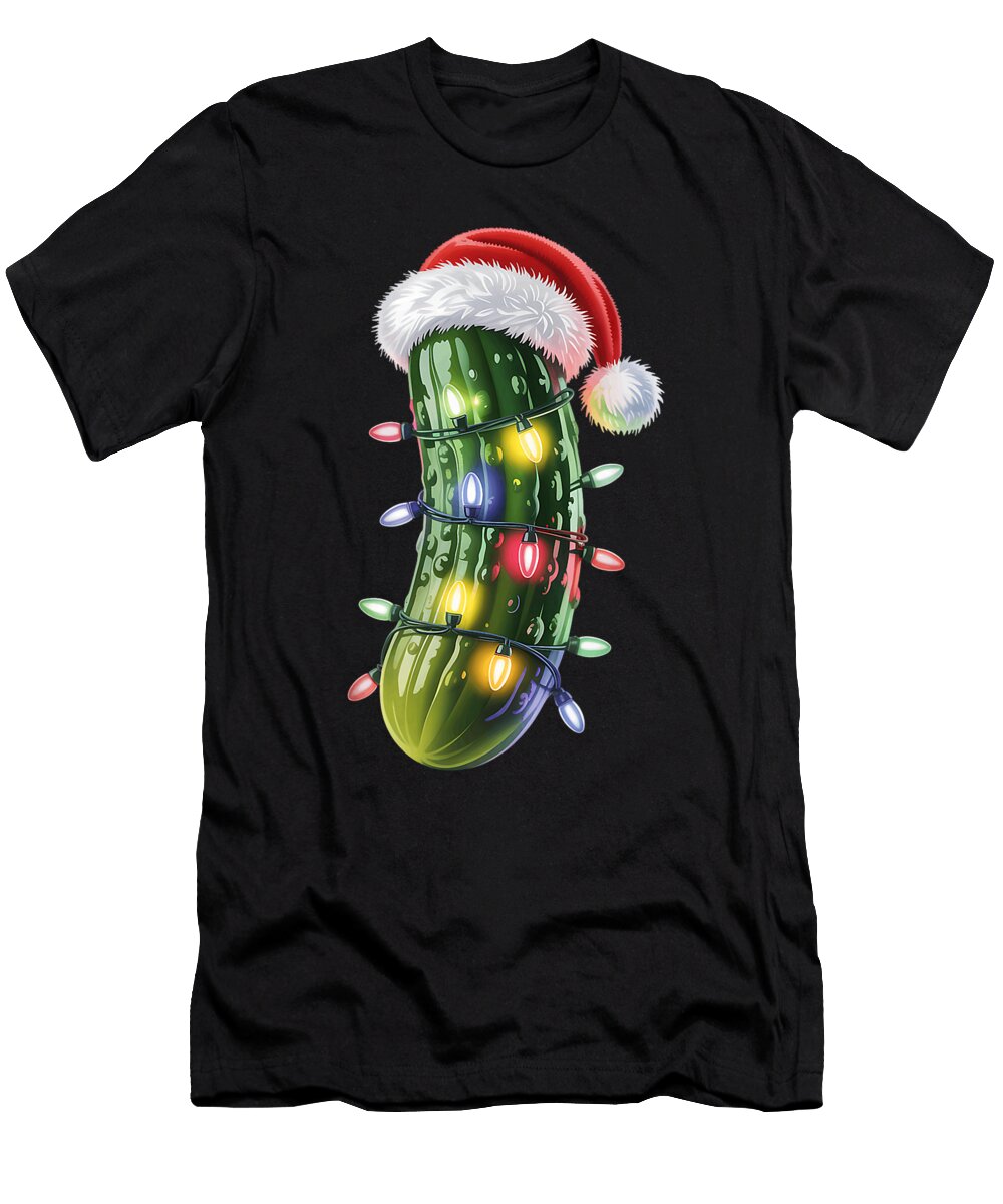 Funny Pickle Santa Hat Christmas Lights Xmas Men Sophie Eleanor T-Shirt