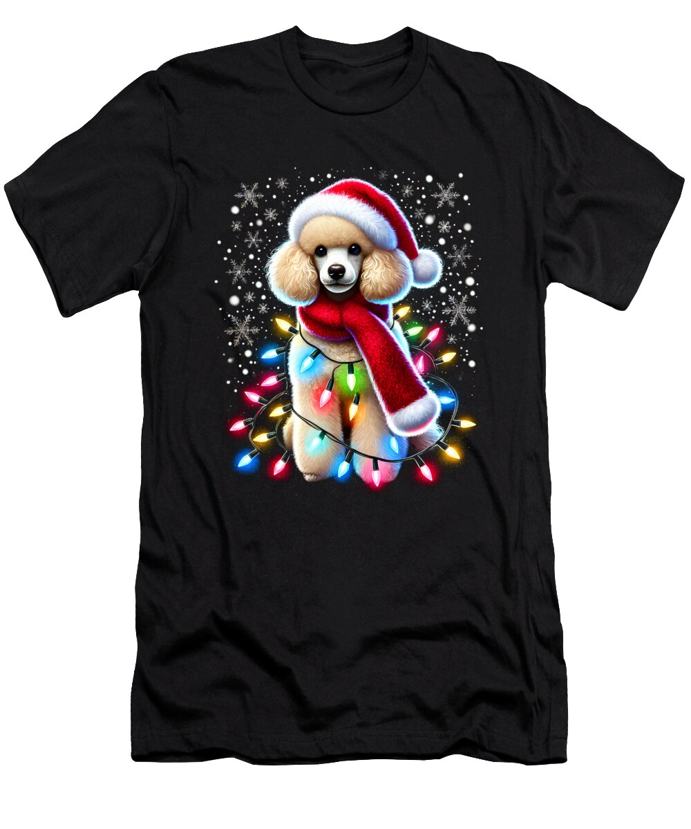 Funny Poodle Christmas Tree Lights Xmas Dog Lover Job T-Shirt