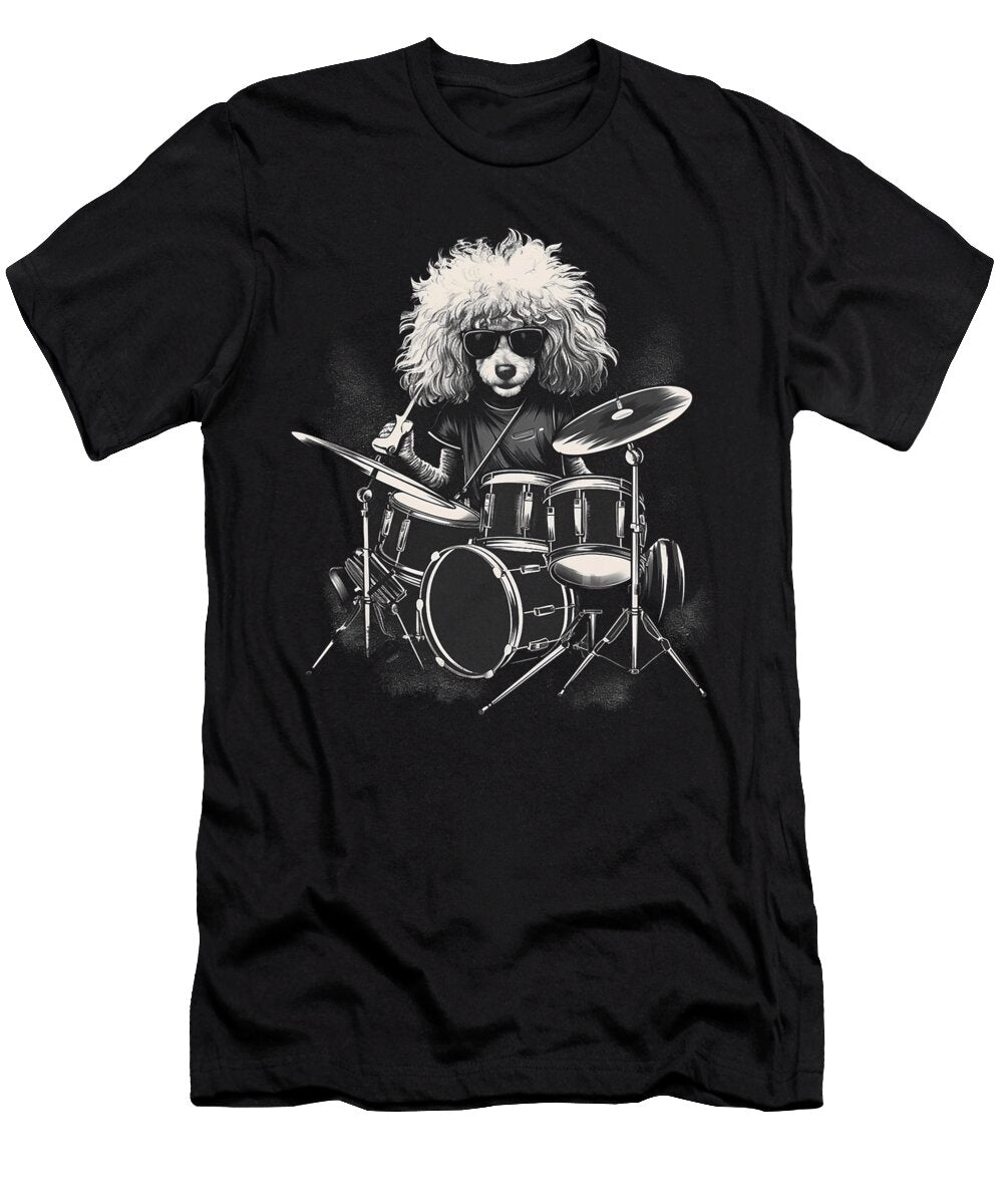 Funny Poodle Dog Playing Drums Natalie Lidford T-Shirt