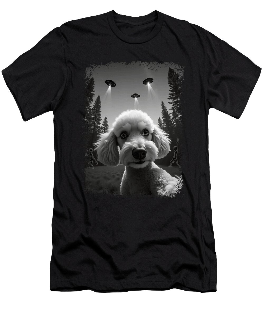 Funny Poodle Dog Takes Selfie Ufo Alein Humorous Zyneu Gangd T-Shirt