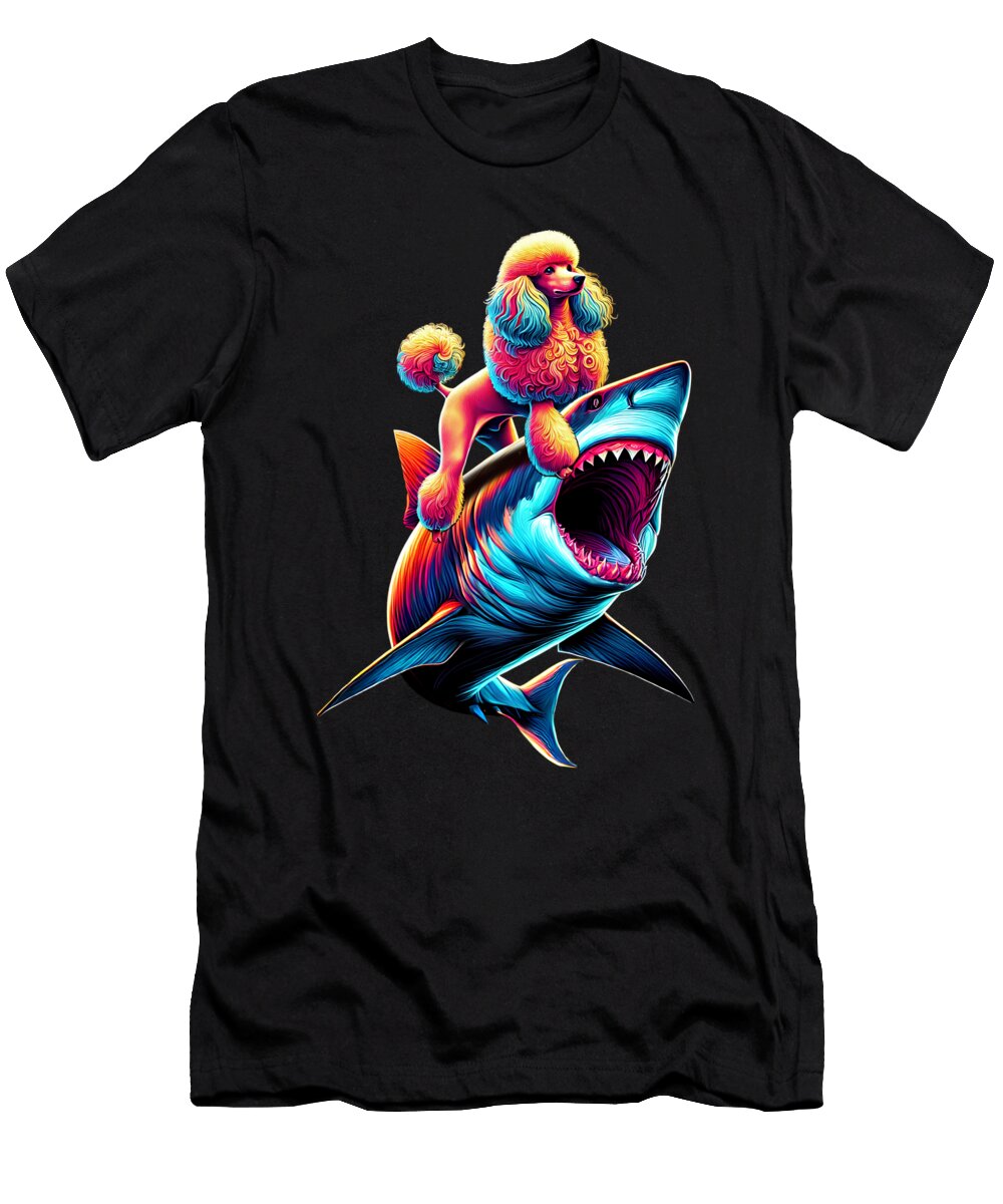 Funny Poodle Riding Shark Poodle Lover Job T-Shirt