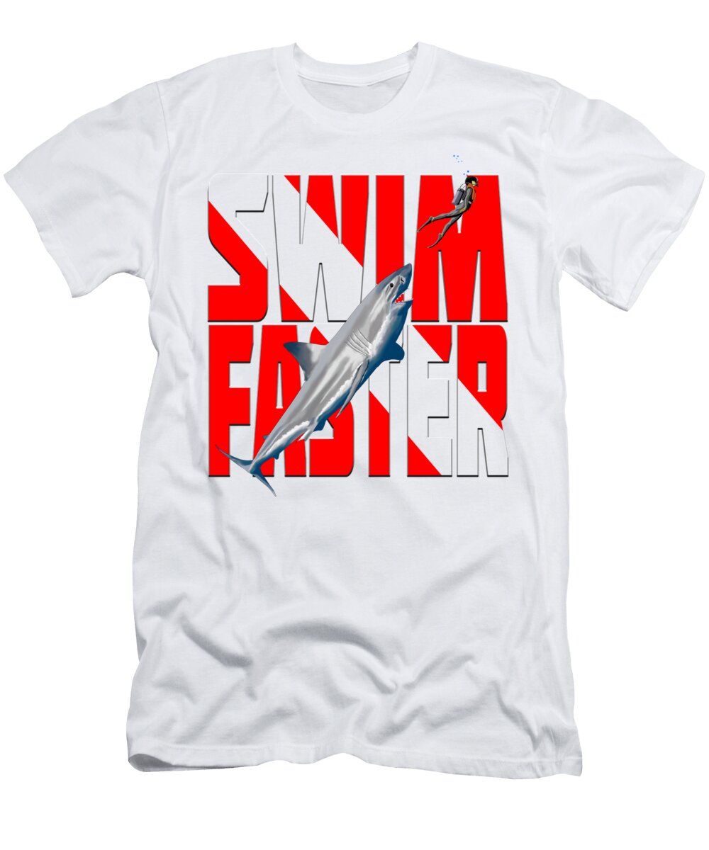 Funny Scuba Diver Swim Faster Shark Diving Dive Flag Macdonald Creative Studios T-Shirt