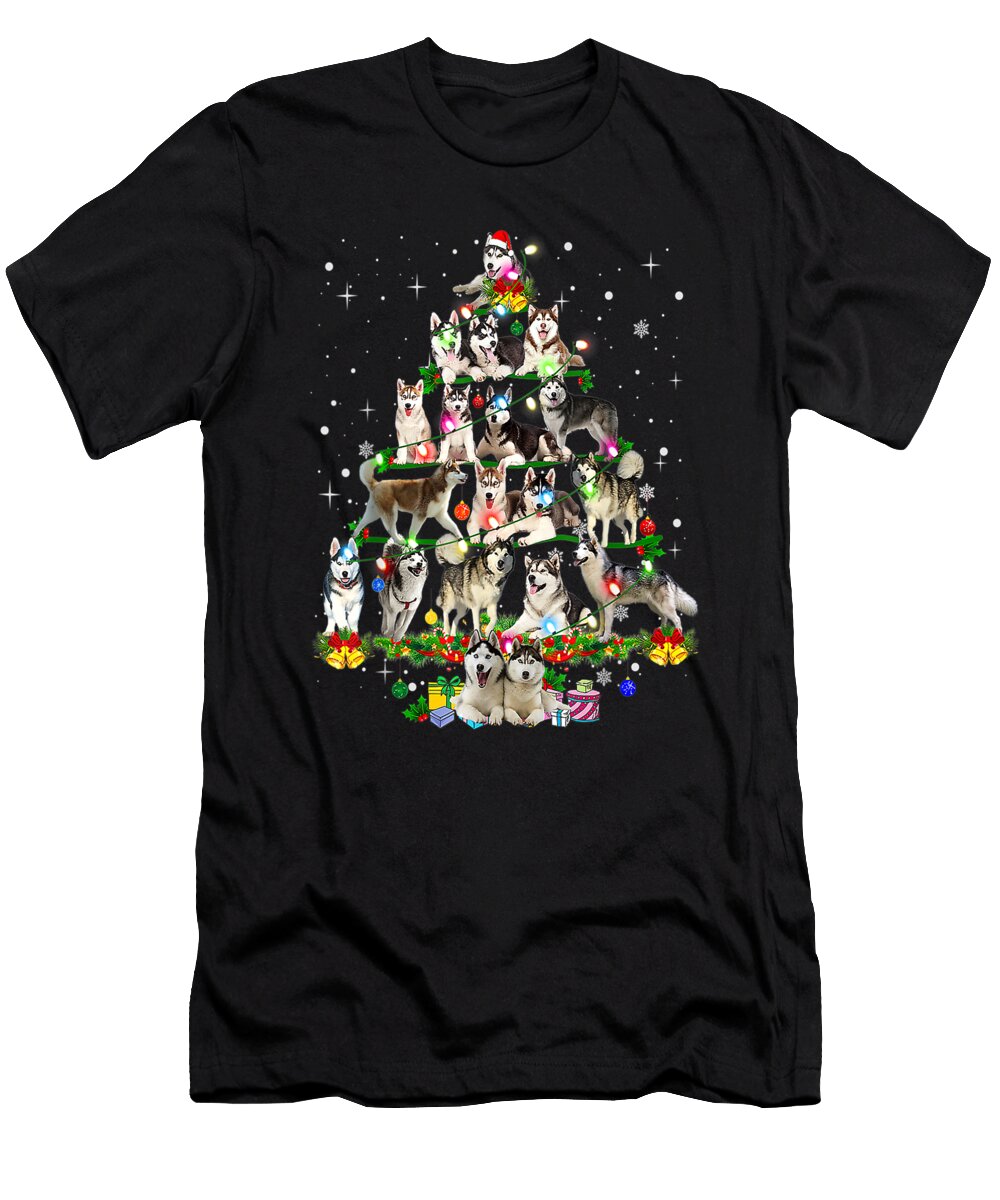 Funny Siberian Husky Christmas Tree Xmas Dog Dad Mom Th T-Shirt