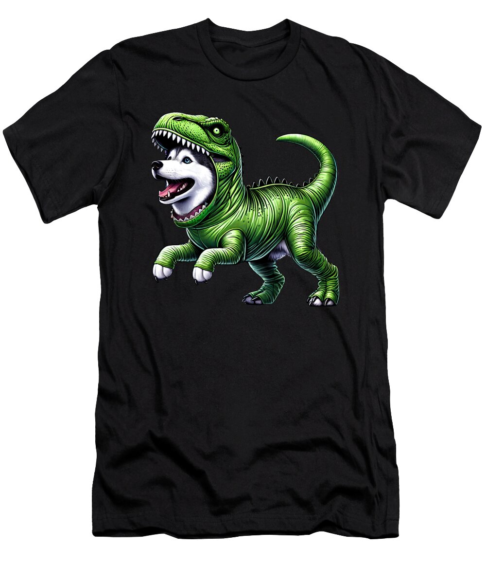 Funny Siberian Husky Wearing Dinosaur Outfit Dog Lover Job T-Shirt