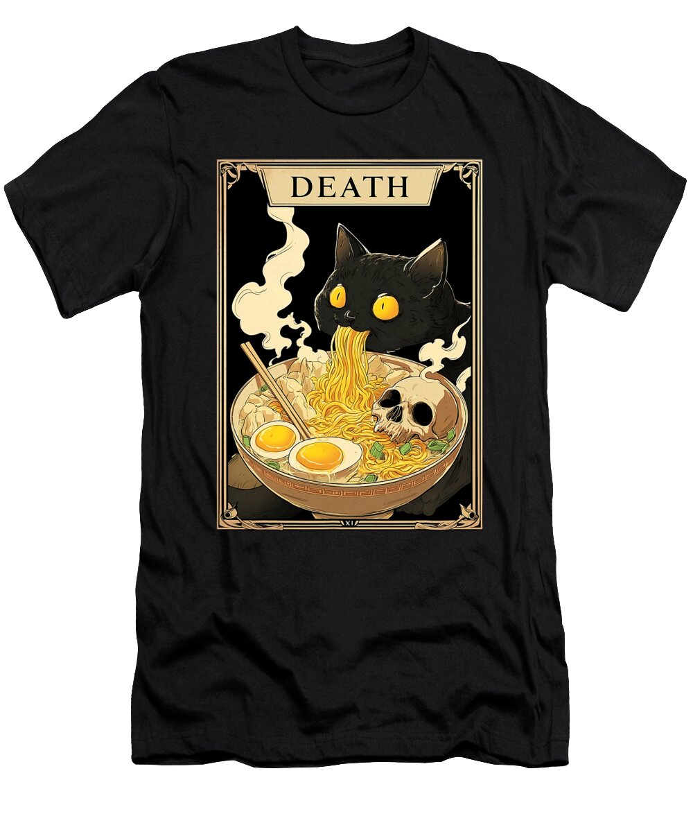 Funny Tarot Card Death Black Kitten Cat Ramen Zyneu Gangd T-Shirt