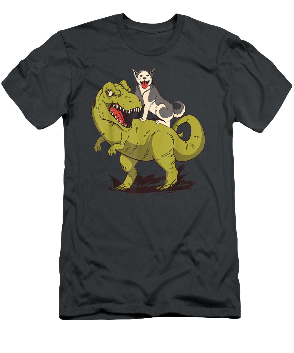 Funnyiberian Husky Dog Riding Dinosaur Shaine Fionnu T-Shirt