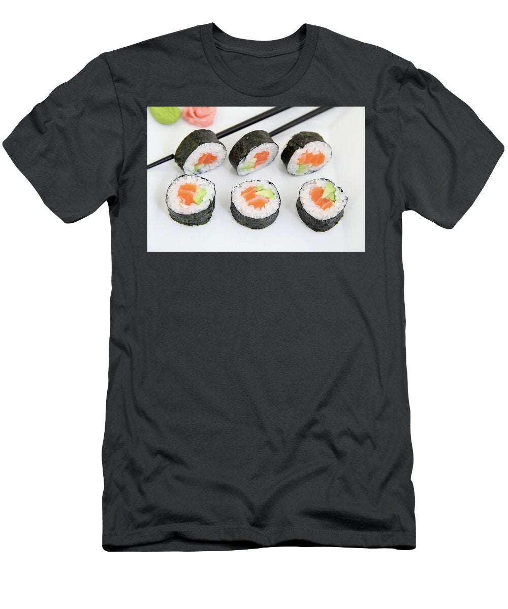 Futomaki Salmon and Avocado Traditional Japanese Sushi Rolls Michael Dechev T-Shirt