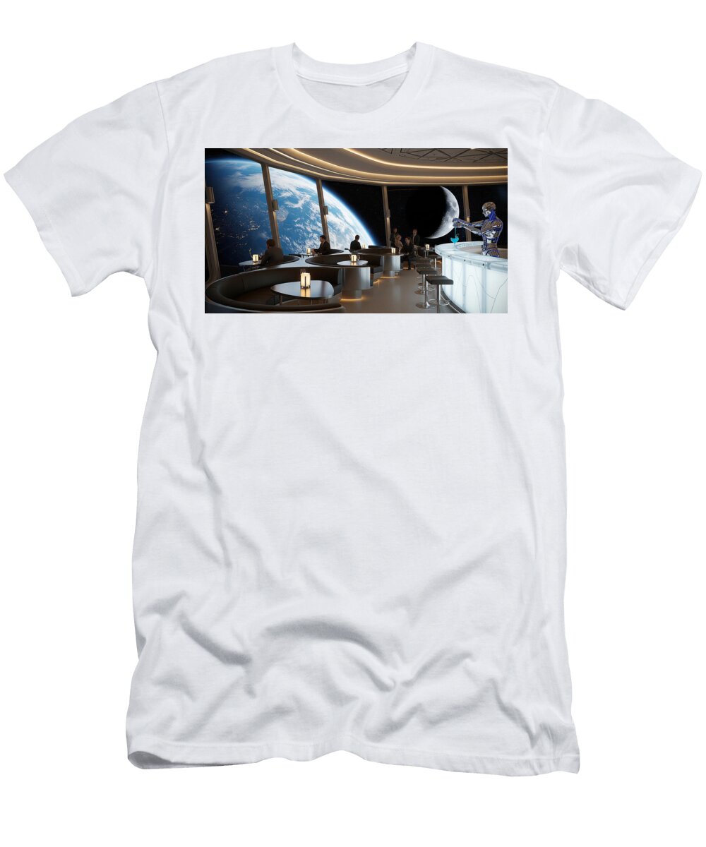Futuristic Space Lounge with Earth View the Luxury Art Collection T-Shirt