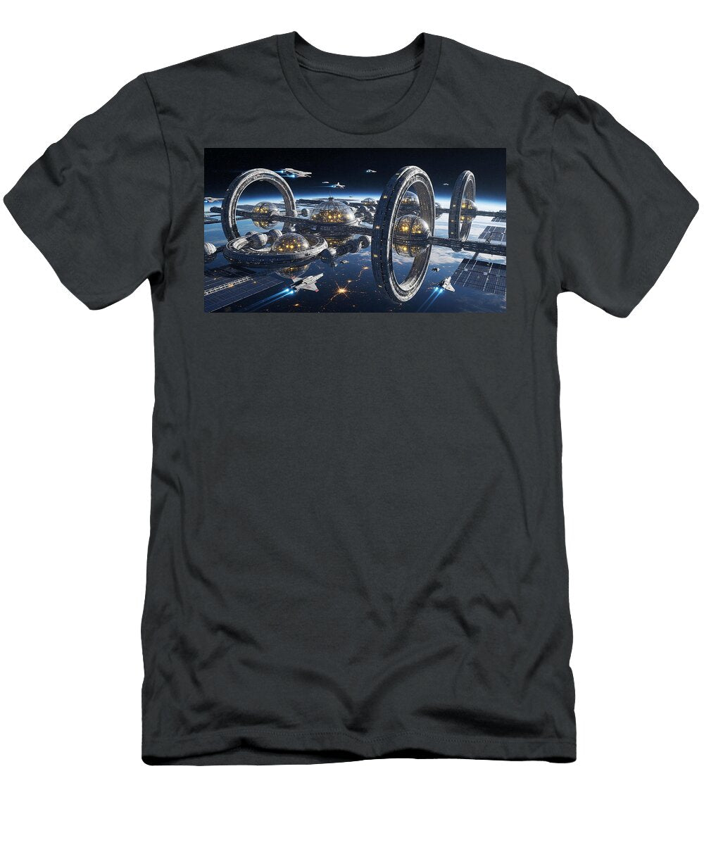 Futuristic Space Station Orbiting Earth the Luxury Art Collection T-Shirt