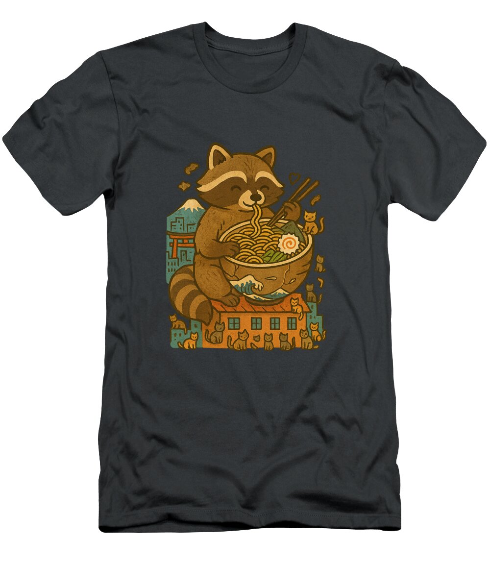 Giant Raccoon Enjoys Bowl of Ramen Srdja Kot T-Shirt