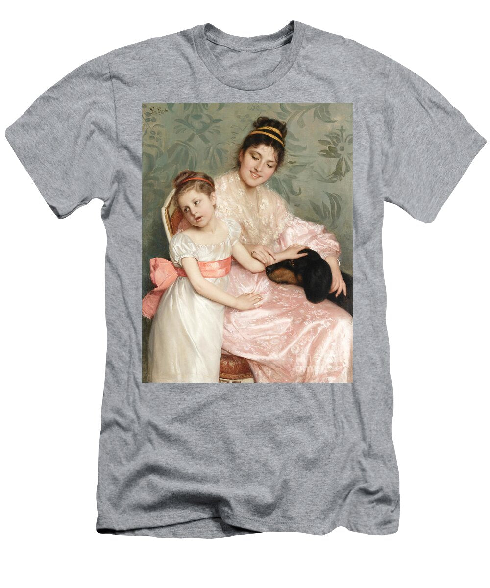 Giovanni Costa Italian 1826 1893 a Mother with Her Dear Daughter and Beloved Dog Artistic Rifki T-Shirt