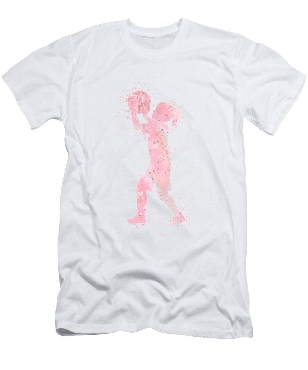 Girl Basketball Kid Sport Watercolor Gift White Lotus T-Shirt