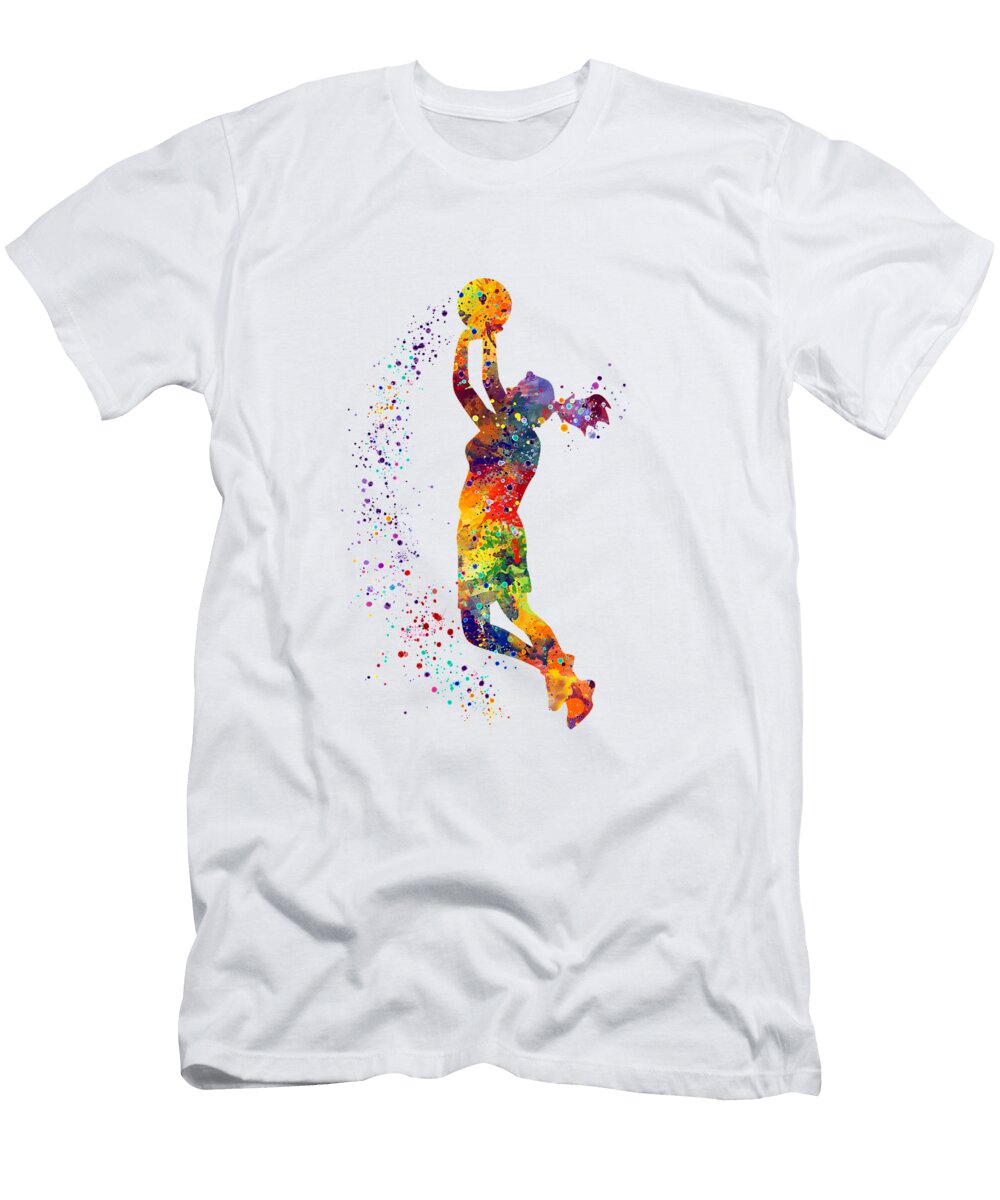 Girl Basketball Player Shooting Watercolor Sport Gift White Lotus T-Shirt
