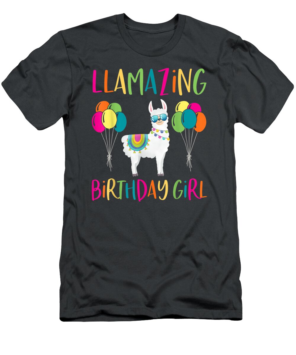 Girl Llama Birthday Llamazing Party Alpaca Balloons Aaryn Roma T-Shirt