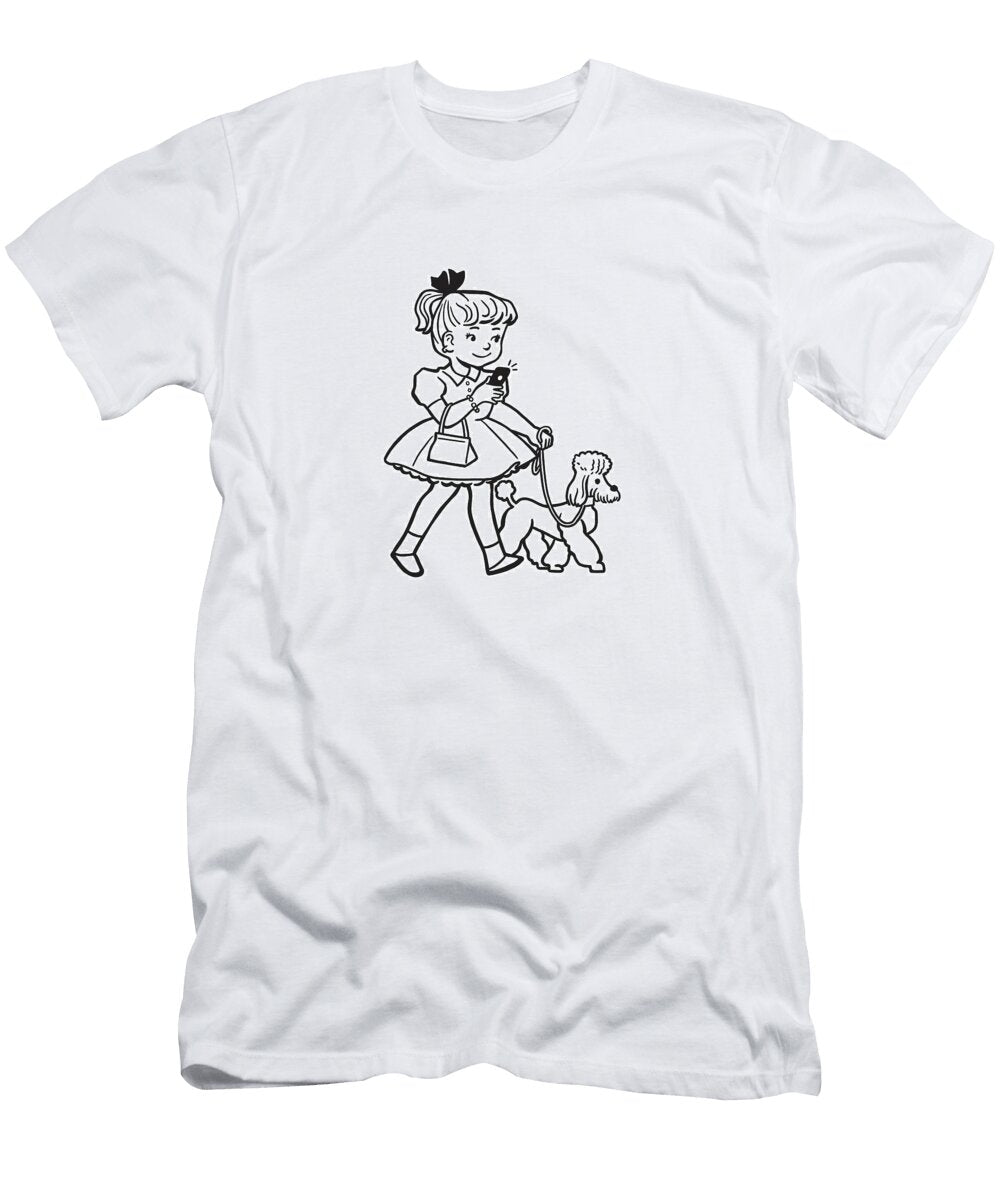 Girl Walking a Poodle Csa Images T-Shirt