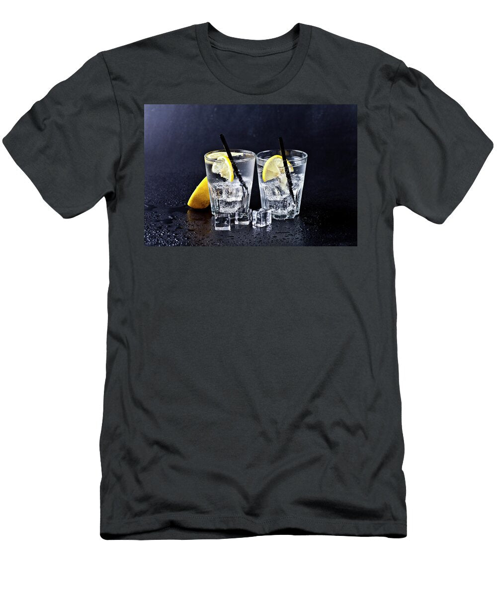 Glass of Fresh Cold Carbonated Water with Ice Cubes and Lemon Sl Liss Art Studio T-Shirt
