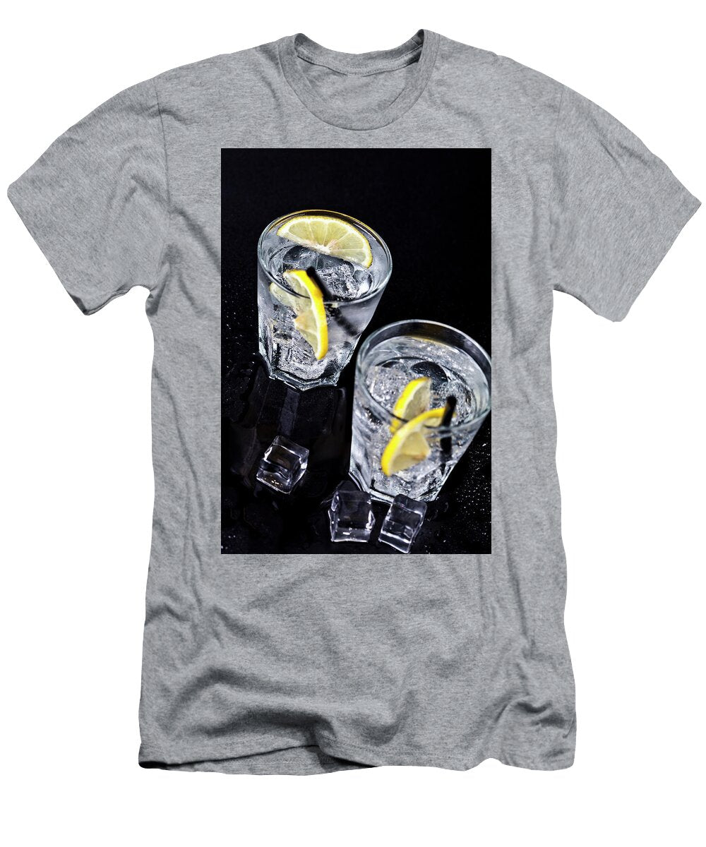 Glasses of Fresh Cold Carbonated Water with Ice Cubes and Lemon Liss Art Studio T-Shirt