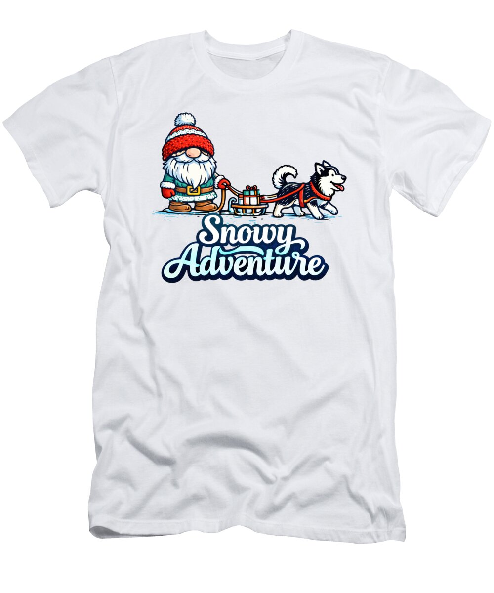 Gnome and Husky Winter Adventure Michael Moriarty T-Shirt