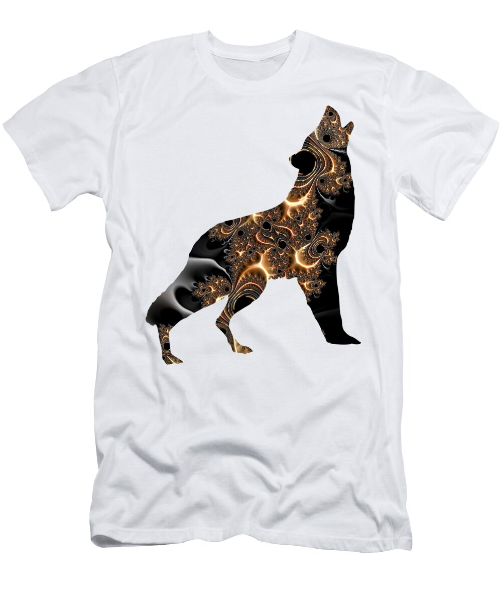 Gold and Black Fractal Wolf Elisabeth Lucas T-Shirt
