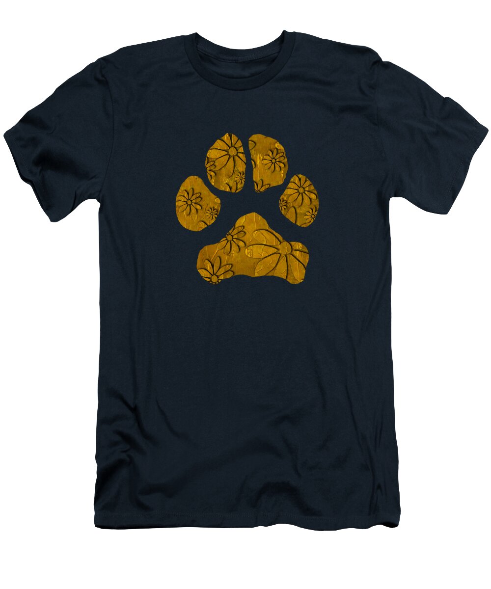 Golden Dancing Daisies Dog Paw Sharon Cummings T-Shirt