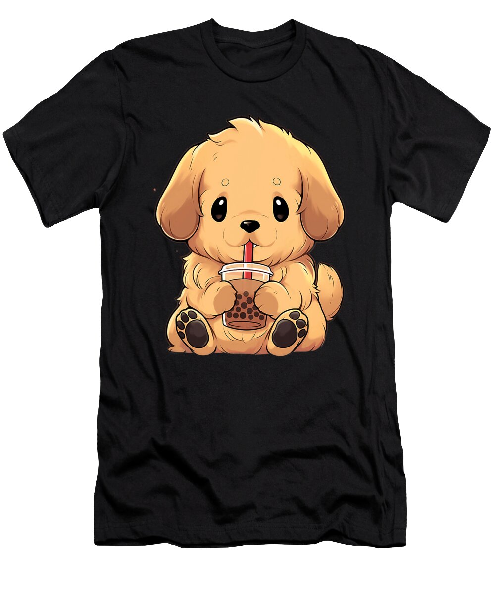 Golden Retriever Boba Tea Bubble Tea Anime Dog Zyneu Gangd T-Shirt
