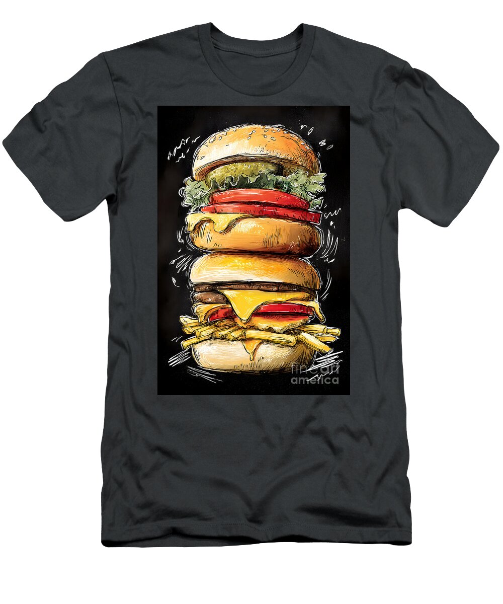 Gourmet Triple Layer Cheeseburger Olfactoart Studio T-Shirt