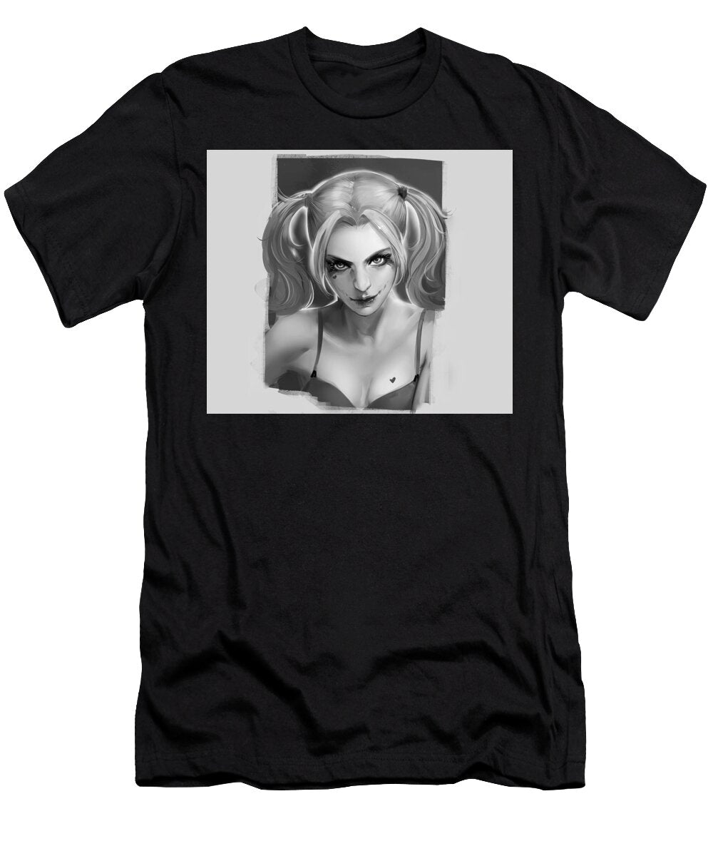 Grayscale Portrait of Female Comic Character with Pigtails Matcha Coffe T-Shirt