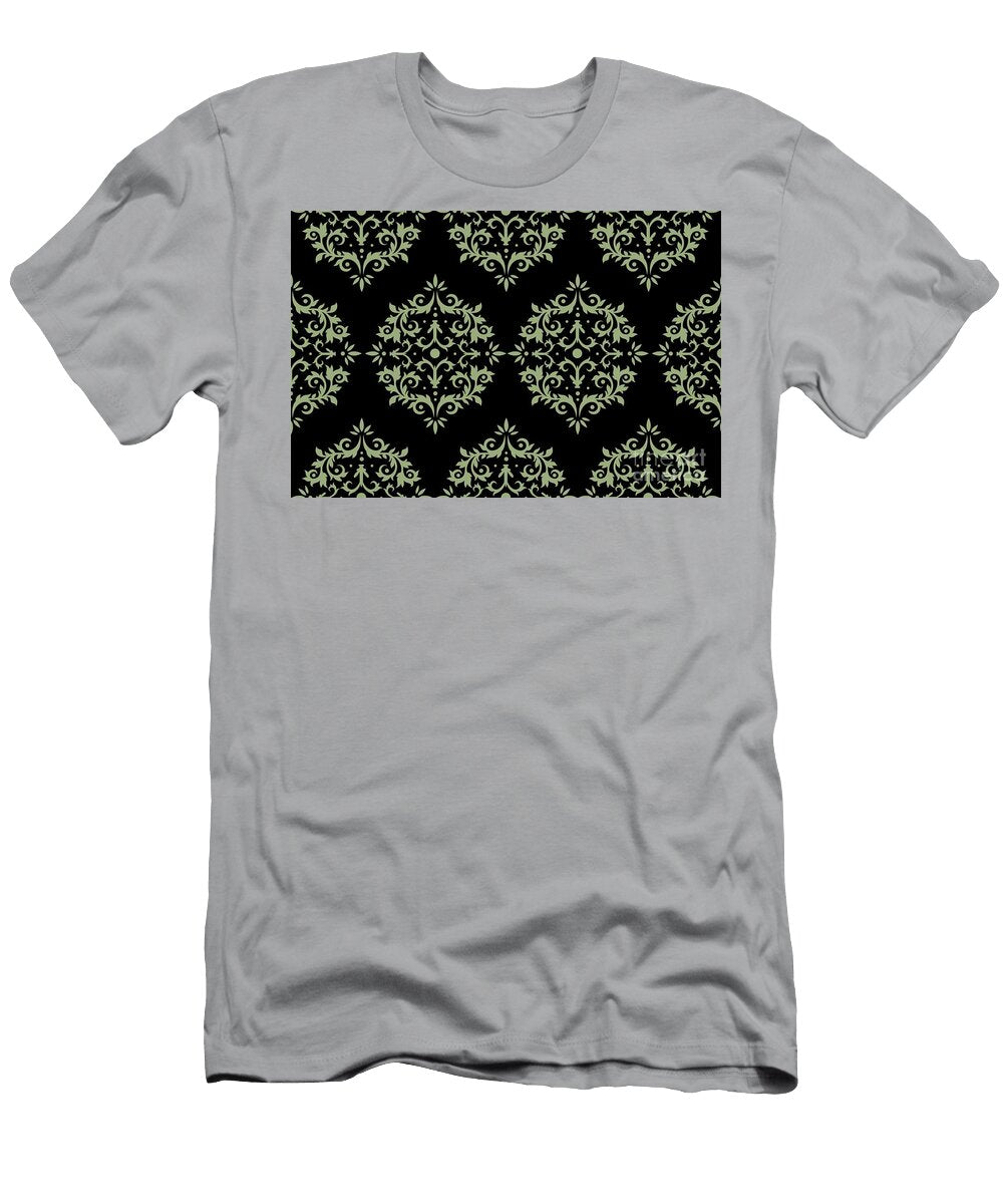 Green and Black Simple Damask Scroll Pattern Petite Pattern Minimal Graphic Designs T-Shirt
