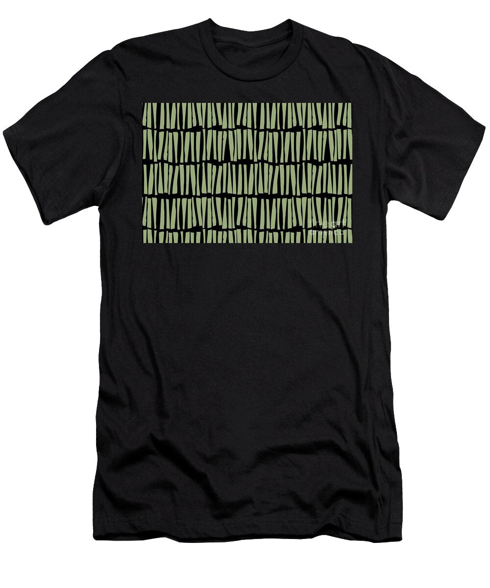 Green and Black Vertical Dash Stripe Line Pattern Petite Pattern Minimal Graphic Designs T-Shirt