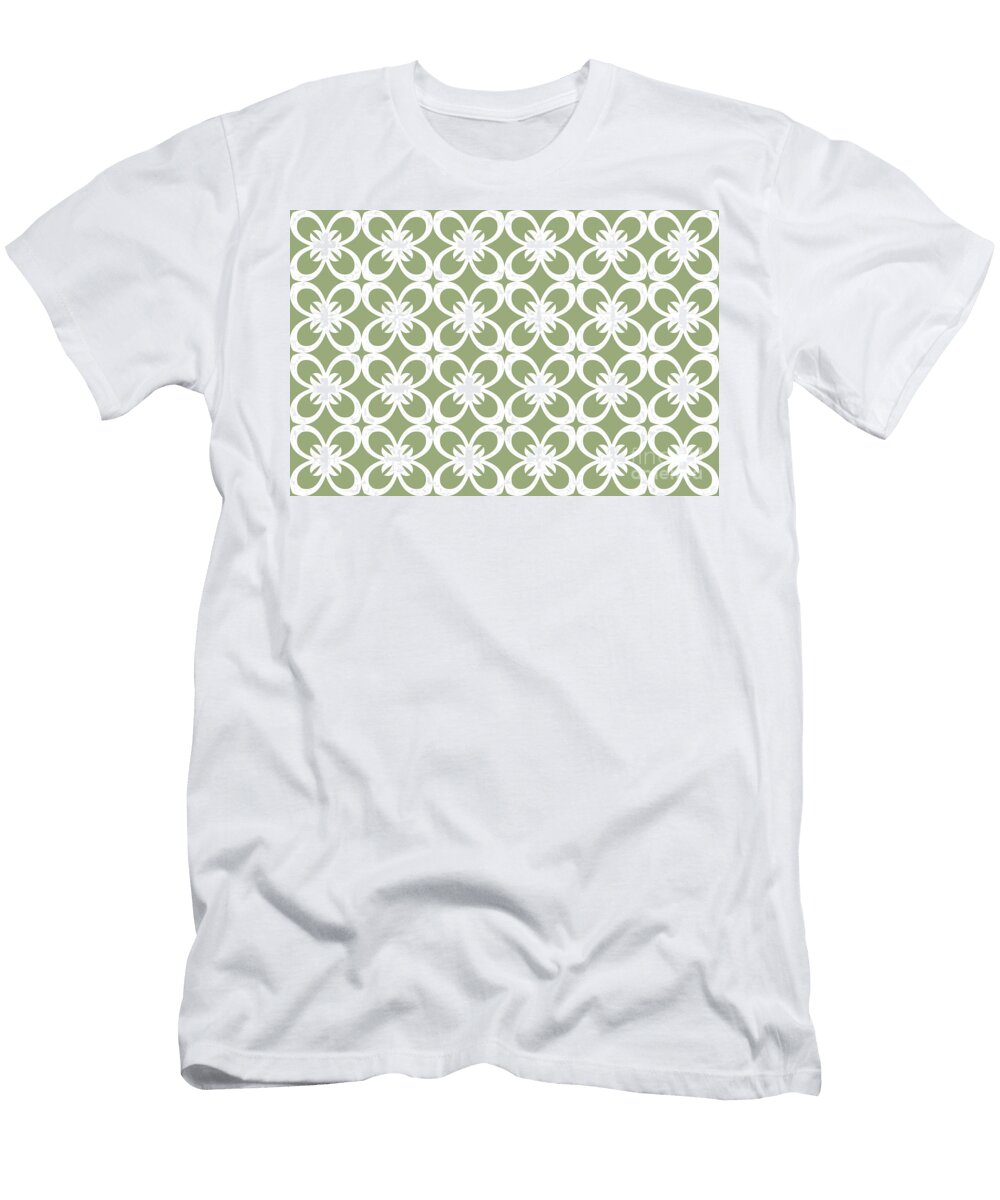 Green and White Minimal Floral Flower Pattern Petite Pattern Minimal Graphic Designs T-Shirt